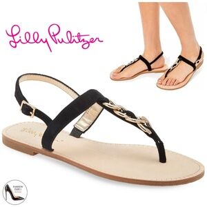 Lilly Pulitzer Largo T-Strap Sandal Onyx Suede Leather Ankle Strap Flat Sandal 8